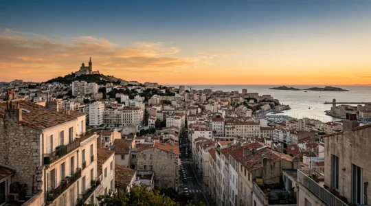 Vue panoramique de Marseille avec immeubles et mer Méditerranée