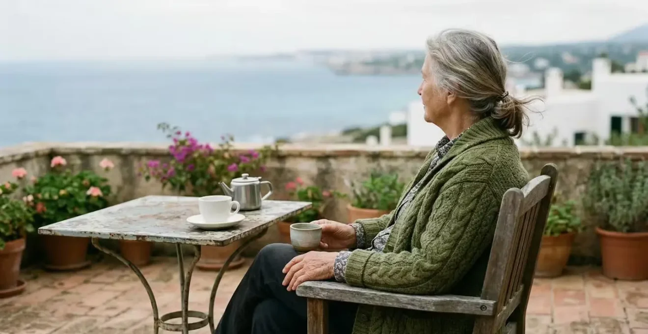 Personne âgée contemplant la mer Méditerranée depuis une terrasse à Marseille