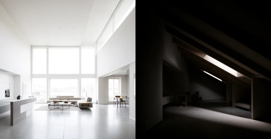 Vue architecturale d'un appartement moderne avec représentation visuelle des différentes surfaces habitables et non habitables