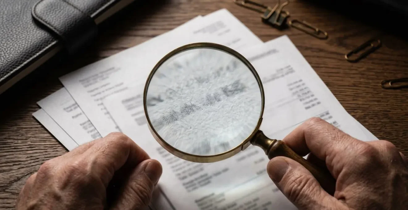Bureau avec dossiers financiers et calculatrice lors d'un audit d'acquisition