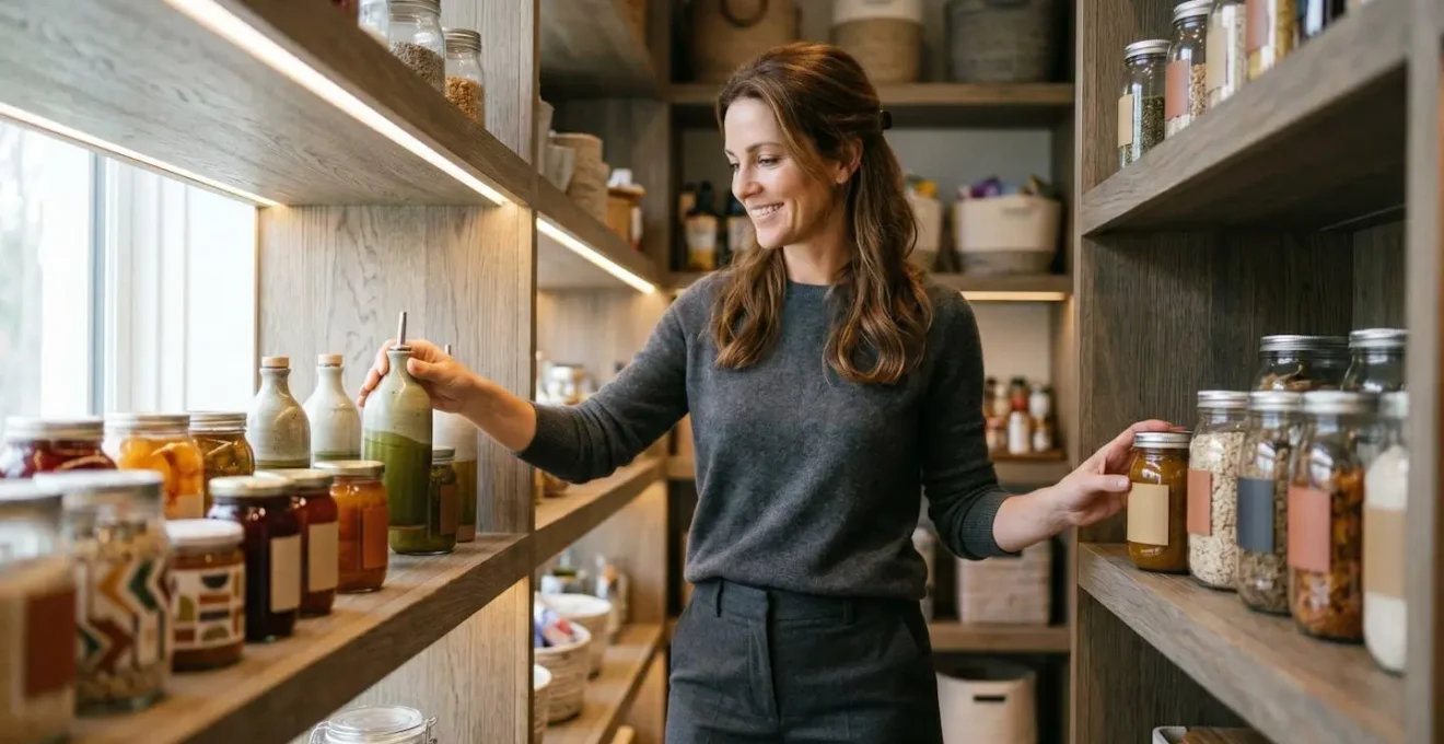 Grande cuisine moderne avec cellier spacieux et rangements organisés