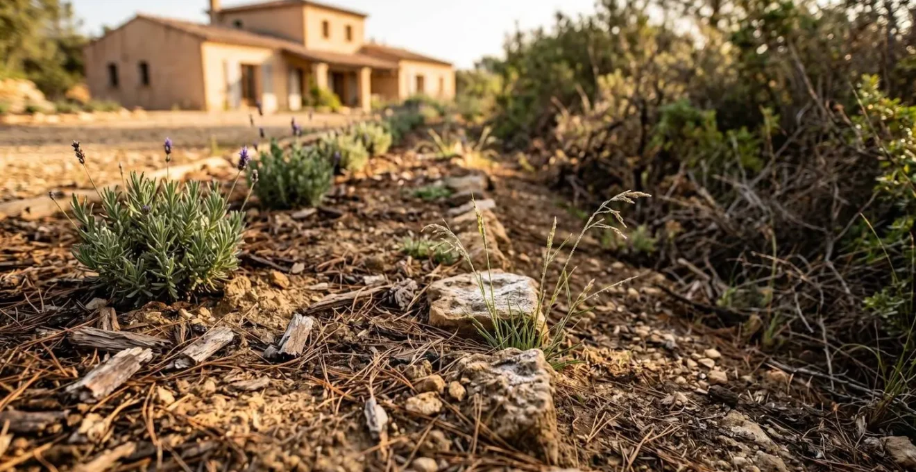 Terrain débroussaillé autour d'une villa avec vue sur les collines de Marseille