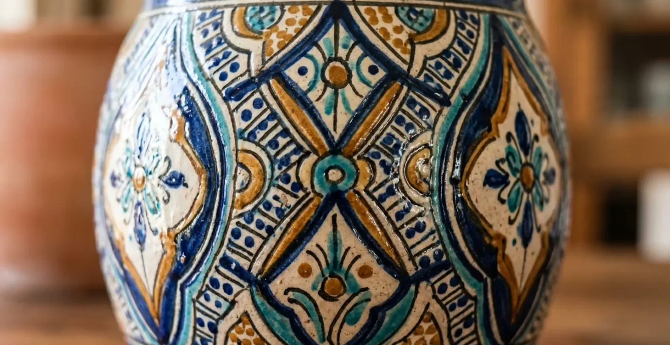 Détail macro d'une poterie provençale artisanale avec textures méditerranéennes