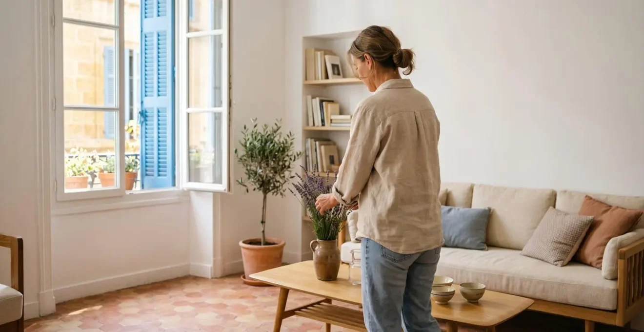 Intérieur d'appartement marseillais rénové avec style neutre et lumineux
