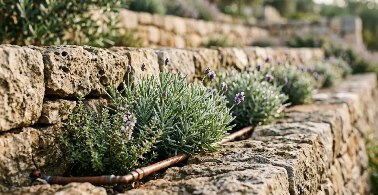 Jardin méditerranéen en restanques avec système d'arrosage automatique