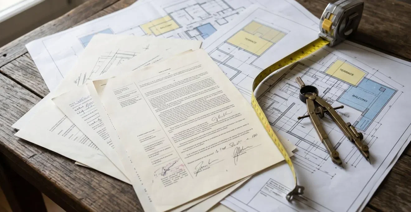 Plans architecturaux montrant la différence entre terrasse privative et partie commune à jouissance exclusive