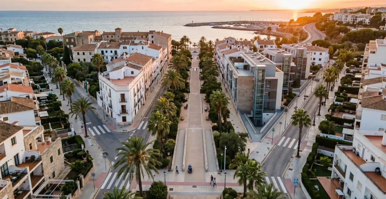 Vue aérienne d'un quartier marseillais avec immeubles modernes accessibles aux seniors