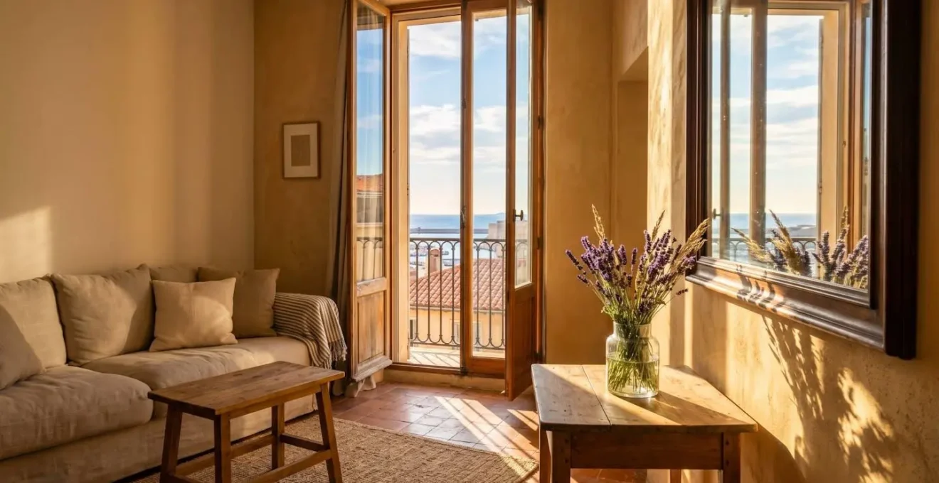 Intérieur lumineux d'un appartement marseillais après home staging, avec des touches de décoration provençale.