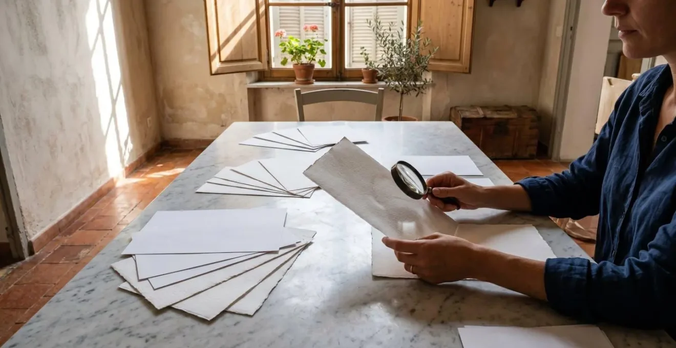 Vérification minutieuse de documents immobiliers officiels sur une table